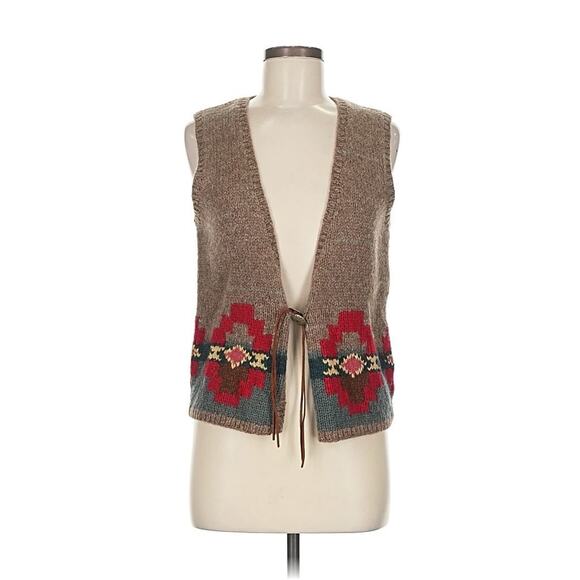 VTG Lauren Ralph Lauren Aztec Western Wool Alpaca Vest Concho Button M - Picture 1 of 4
